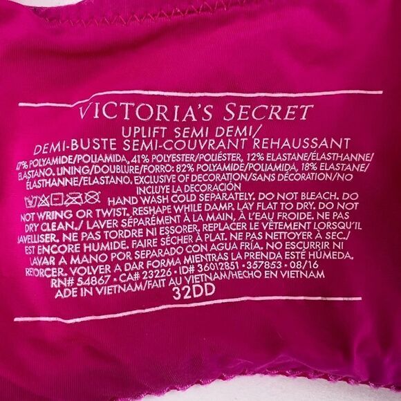 VICTORIA'S SECRET Uplift Semi Demi T-Shirt Bra in Hot Pink Size 32DD - Picture 10 of 10